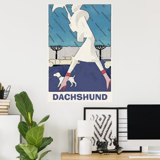 Dachshund in Rain Poster ポスター (ホームオフィス)