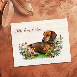Dachshund in Wildflowers Hello From Postcard ポストカード