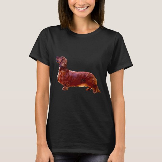 Dachshund Long Haired Mini Shaded Red Dog Tシャツ (正面)