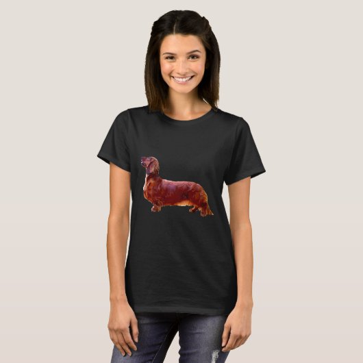 Dachshund Long Haired Mini Shaded Red Dog Tシャツ (正面フル)