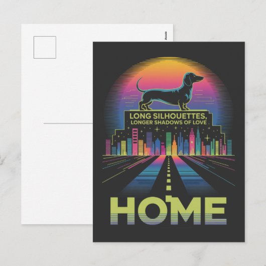 Dachshund Long Silhouettes, Longer Shadows Of Love シーズンポストカード (正面/裏面)