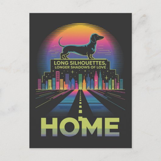 Dachshund Long Silhouettes, Longer Shadows Of Love シーズンポストカード (正面)