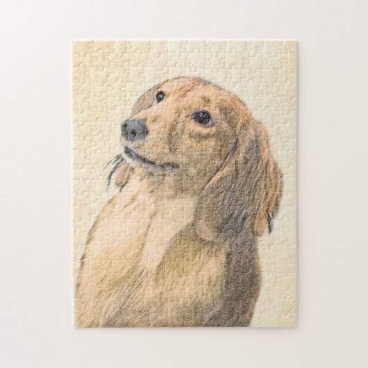 Dachshund (Longhaired) Painting - Original Dog Art ジグソーパズル (縦)