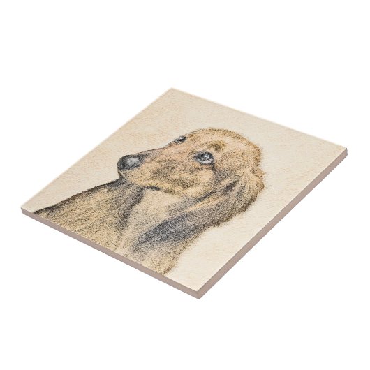 Dachshund (Longhaired) Painting - Original Dog Art タイル (側面)