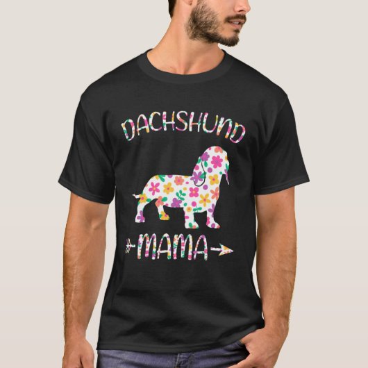 Dachshund Mama Floral Dog Mom Mothers Day Tシャツ (正面)
