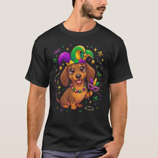 Dachshund Mardi Gras Wiener Dog Fun Party Pajamas Tシャツ (正面)