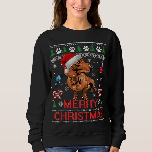 Dachshund Merry Christmas Tree Light Pajama Dackel スウェットシャツ (正面)