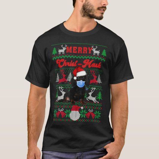Dachshund Merry Christmask Ugly Christmas Sweaters Tシャツ (正面)