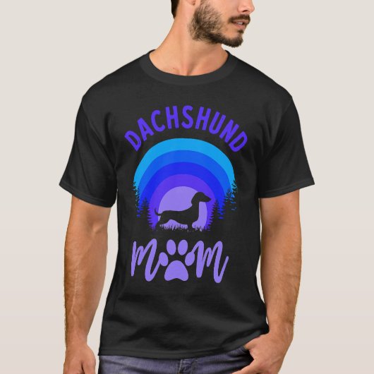Dachshund Mom Purple Blue Sunset Tシャツ (正面)