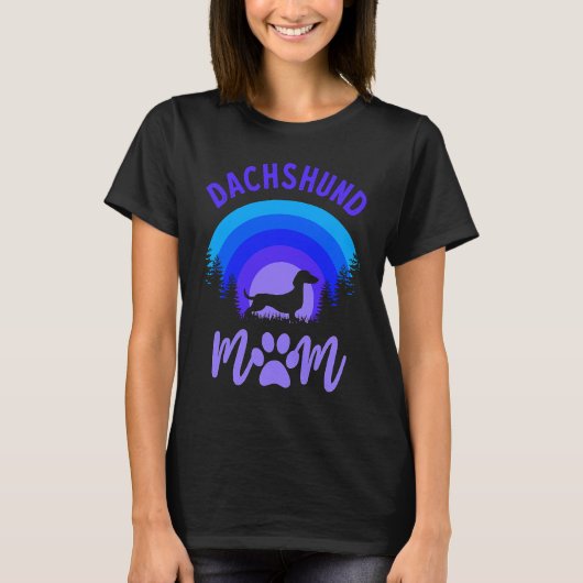 Dachshund Mom Purple Blue Sunset Tシャツ (正面)