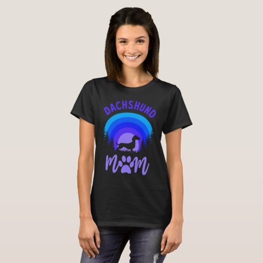 Dachshund Mom Purple Blue Sunset Tシャツ (正面フル)