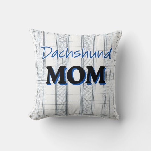 Dachshund MOM with light blue plaid background クッション (正面)