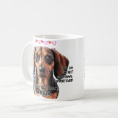 Dachshund Mug、犬の名前を追加、文字を変更できる コーヒーマグカップ (正面左)