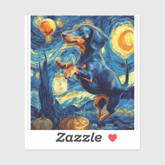 Dachshund of van gogh starry night halloween Funny シール (シート)