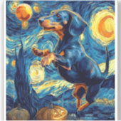 Dachshund of van gogh starry night halloween Funny シール (正面)