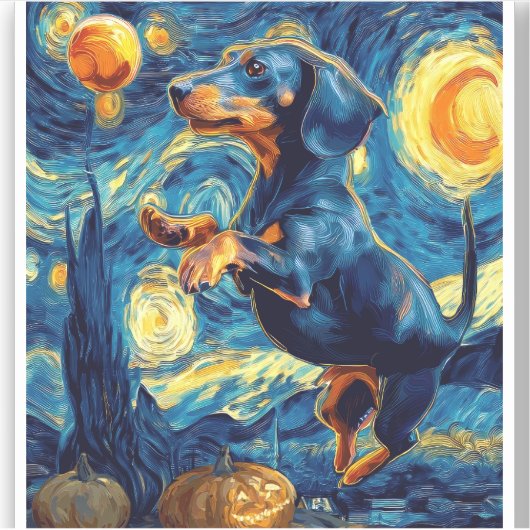 Dachshund of van gogh starry night halloween Funny シール (正面)