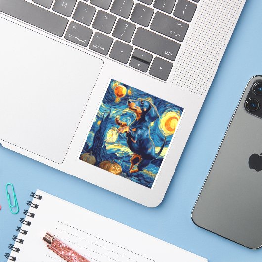 Dachshund of van gogh starry night halloween Funny シール (ノートパソコンとiPhone)