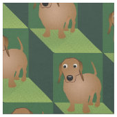 Dachshund on Green Cubes ファブリック (クローズアップ)