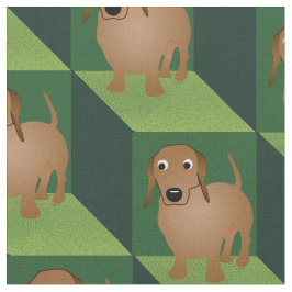 Dachshund on Green Cubes ファブリック