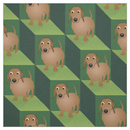 Dachshund on Green Cubes ファブリック