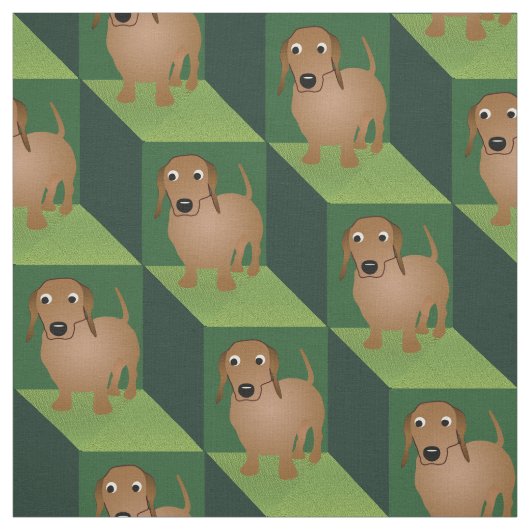 Dachshund on Green Cubes ファブリック (見本)