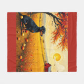 Dachshund on the farm at sunset フリースブランケット (正面(横))