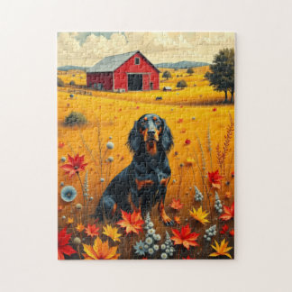 dachshund on the farm in autumn ジグソーパズル