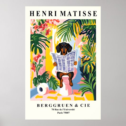 Dachshund on Toilet Wall Art - Funny Matisse ポスター (正面)
