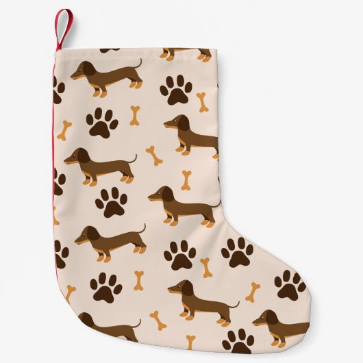 Dachshund Pattern:ヴィンテージプリントデザイン スモールクリスマスストッキング (正面)