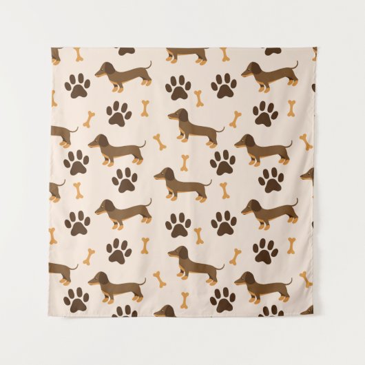 Dachshund Pattern:ヴィンテージプリントデザイン タペストリー (正面)