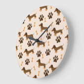 Dachshund Pattern:ヴィンテージプリントデザイン ラージ壁時計 (傾斜)