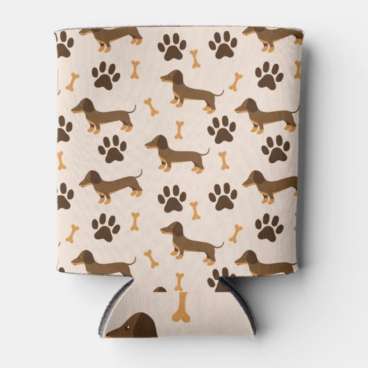 Dachshund Pattern:ヴィンテージプリントデザイン 缶クーラー (正面)