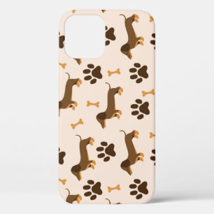 Dachshund Pattern:ヴィンテージプリントデザイン iPhone 12ケース