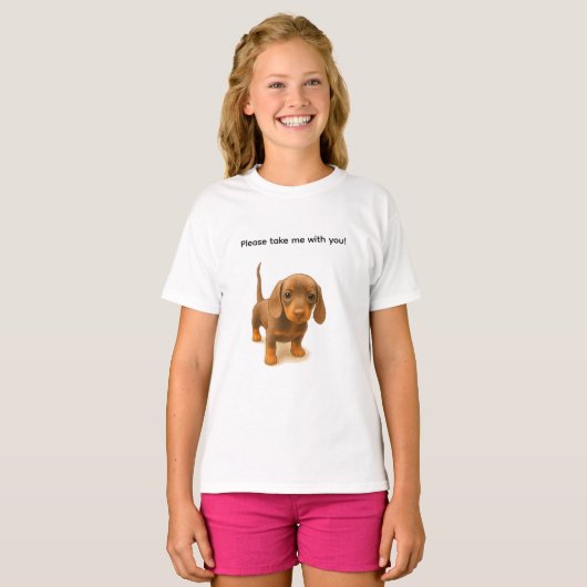 Dachshund Please take me with you! Tシャツ (正面フル)