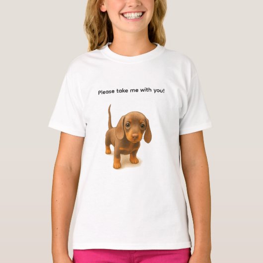 Dachshund Please take me with you! Tシャツ (正面)