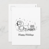 Dachshund pulling sleigh with a Christmas presents シーズンポストカード (正面/裏面)