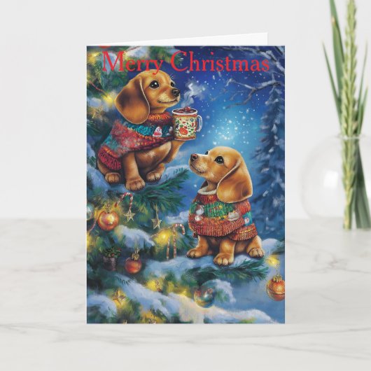 Dachshund Puppies at Christmas シーズンカード (正面)