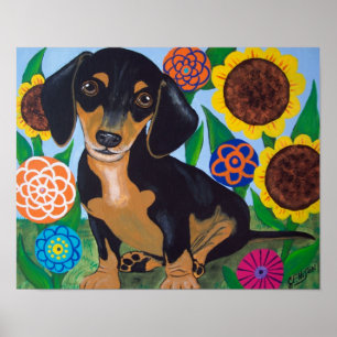 Dachshund Puppy Black and Tan Print ポスター