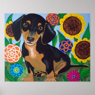 Dachshund Puppy Black and Tan Print ポスター