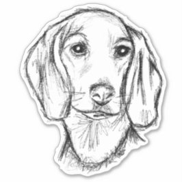 dachshund puppy dog black white simple sketch stic シール