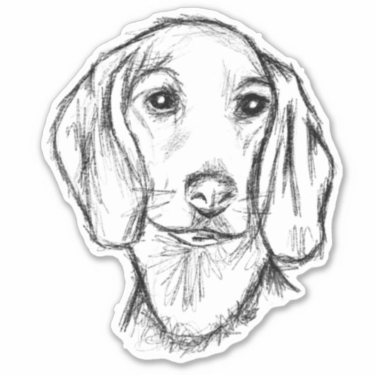 dachshund puppy dog black white simple sketch stic シール (正面)