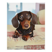 Dachshund Puppy Sits On A Sofa フォトプリント (正面)