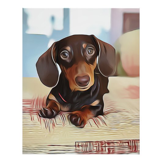 Dachshund Puppy Sits On A Sofa フォトプリント (正面)