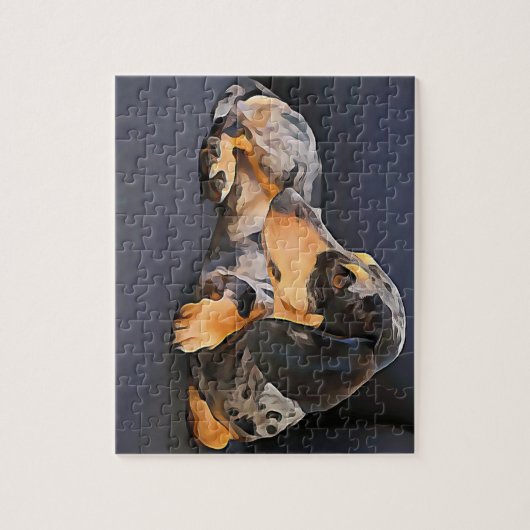 dachshund puzzle blue ジグソーパズル (縦)