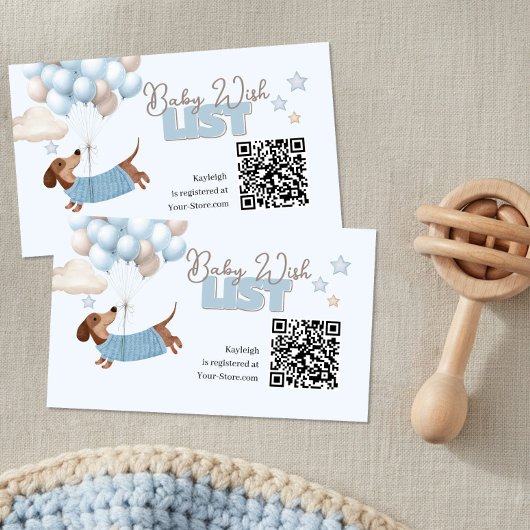 Dachshund QR Code Baby Registry Website Blue エンクロージャーカード