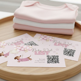 Dachshund QR Code Baby Registry Website Pink エンクロージャーカード