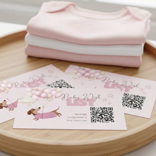 Dachshund QR Code Baby Registry Website Pink エンクロージャーカード