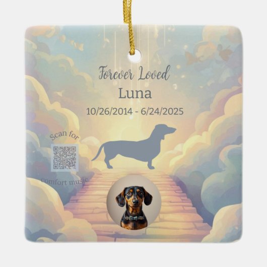 Dachshund Rainbow Bridge Memorial Ornament セラミックオーナメント (正面)