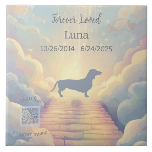 Dachshund Rainbow Bridge Memorial Tile with Music タイル (正面)