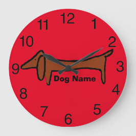 Dachshund、Red Clock、名前の編集 ラージ壁時計
